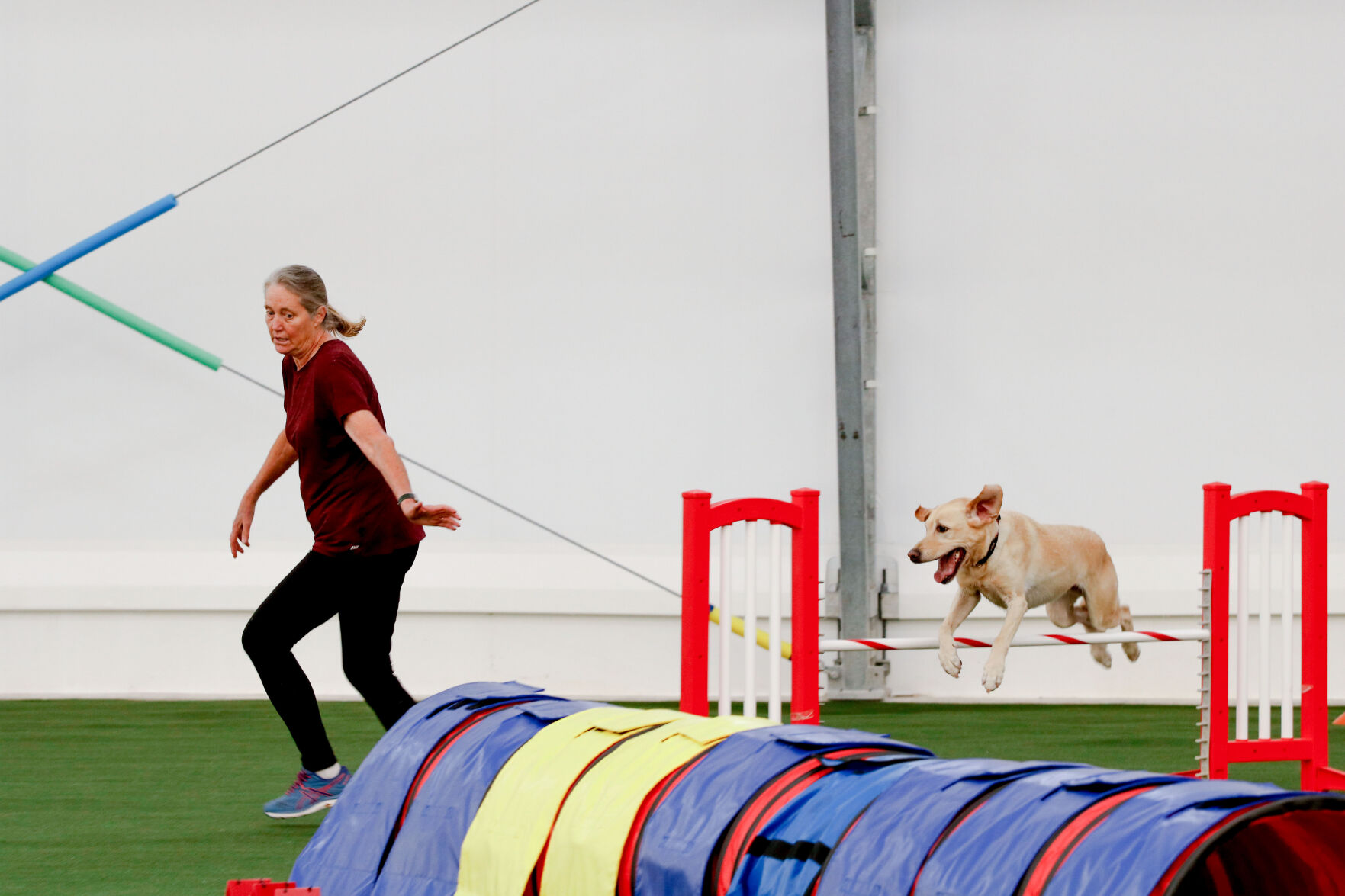 Debbie Heifner instructs Rango to jump during his run